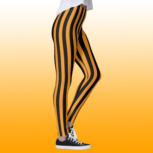 Orange and Black Striped Halloween Costume Leggings