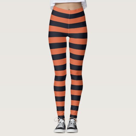 Orange And Black Striped Leggings