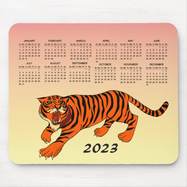 Orange and Black Striped Tiger 2023 Calendar Mous
