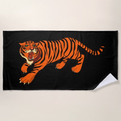 Orange and Black Striped Tiger Beach Towel