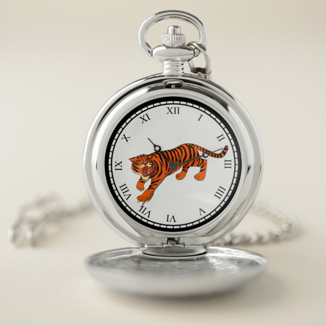 Orange and Black Striped Tiger Pocket Watch