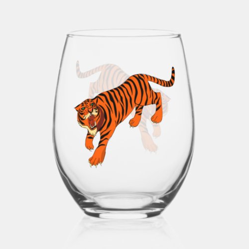Orange and Black Striped Tiger Wine Glass