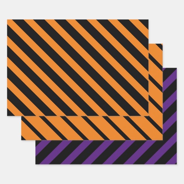 Orange and black stripes Halloween party Wrapping Paper Sheets (Set)