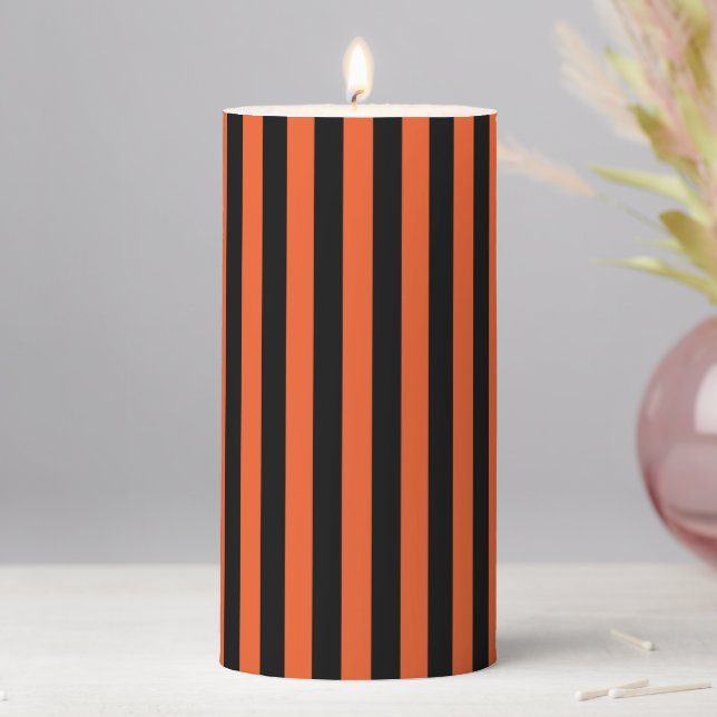 Orange and Black Stripes Pillar Candle (In Situ)