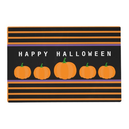 Orange and Black Stripes with Pumpkins Halloween Placemat