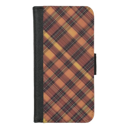 Orange and black tartan a warm and trendy pattern iPhone 87 wallet case