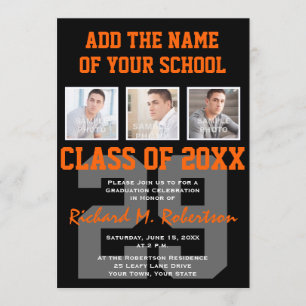 Orange and Black Team Colors Sports Graduation Invitation