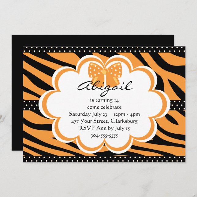 Orange and Black Tiger Print Invitation (Front/Back)