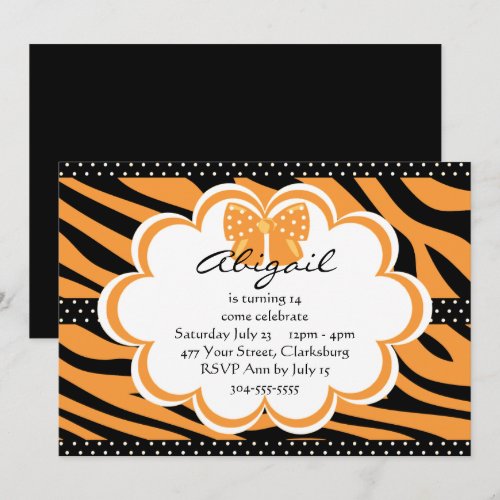 Orange and Black Tiger Print Custom Invitations