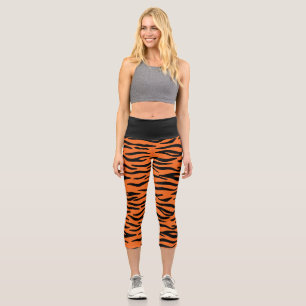 Orange and Black Tiger Stripes Pattern Capri Leggings
