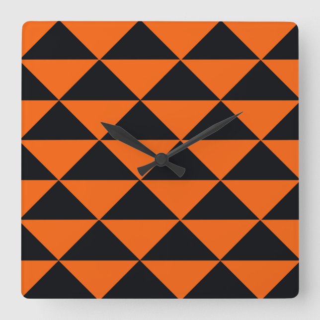 Orange and Black Triangles Square Wall Clock (Front)