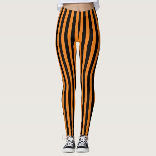 Orange and Black Vertical Stripes Leggings