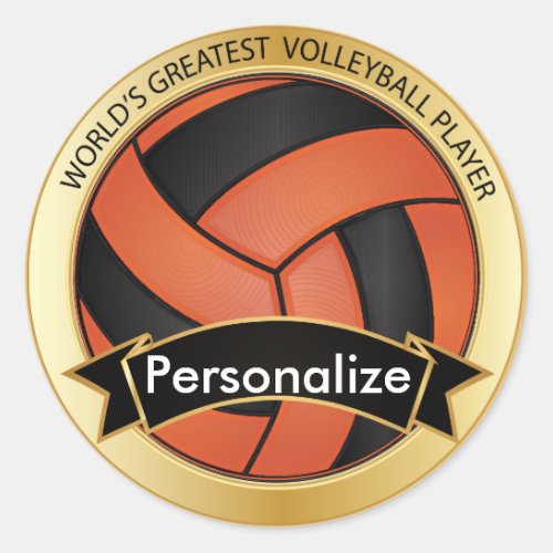 Orange and Black Volleyball  DIY Name Classic Round Sticker