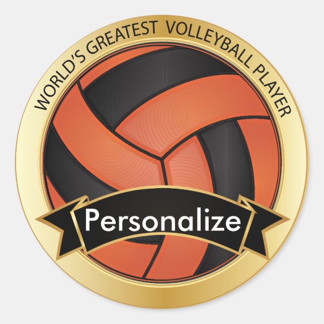Orange and Black Volleyball | DIY Name Classic Round Sticker (Front)