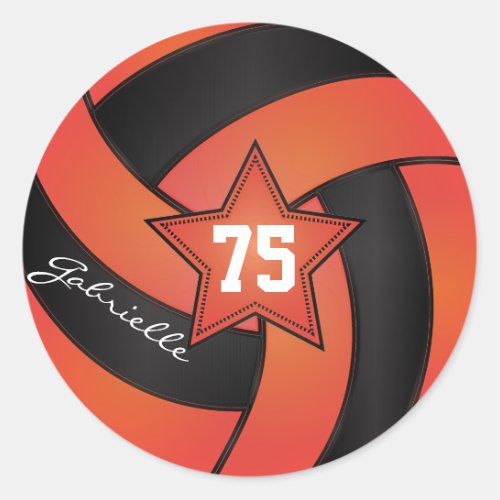 Orange and Black Volleyball  DIY Name  Number Classic Round Sticker
