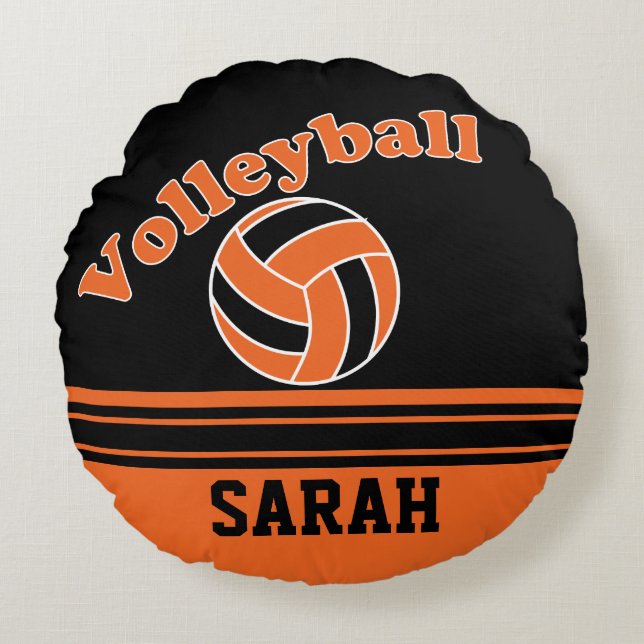 Orange and Black Volleyball | DIY Name Round Pillow (Front)