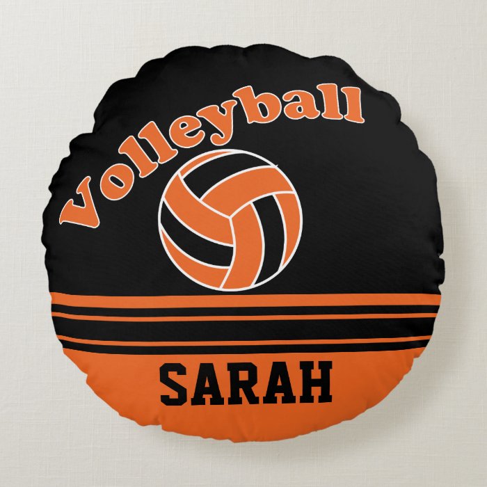 Orange and Black Volleyball | DIY Name Round Pillow | Zazzle