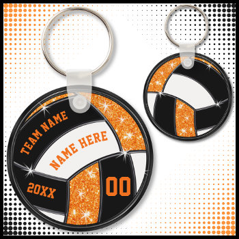 Orange And Black Volleyball Gifts For Players Keychain by LittleLindaPinda at Zazzle