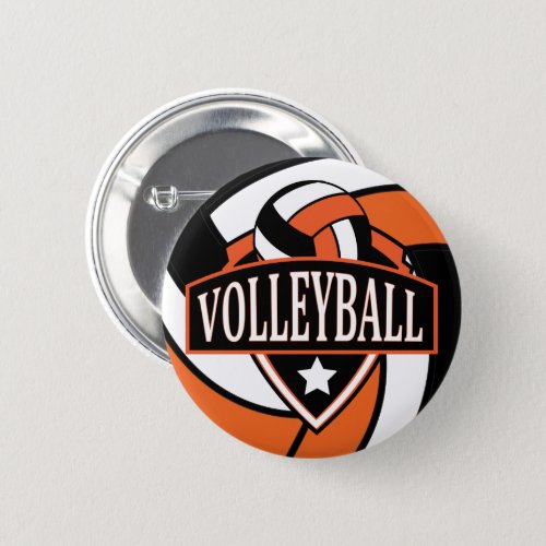 Orange and Black Volleyball Logo Button