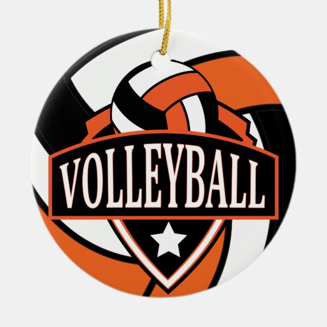 Orange and Black 🏐 Volleyball Logo Ceramic Ornament (Front)