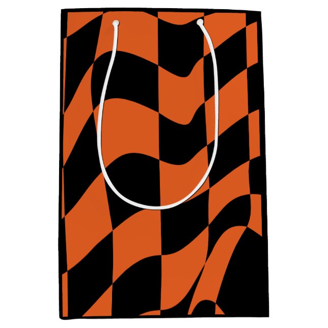 Orange and Black Warped Checkerboard Medium Gift Bag (Front)