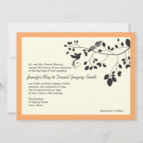 Orange And Black Wedding Invitations Love Birds