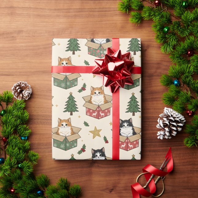 Orange and Black & White Kittens Christmas Pattern Wrapping Paper (Holiday Gift)