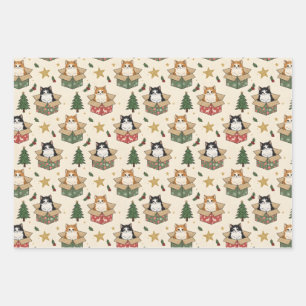 Orange and Black & White Kittens Christmas Pattern Wrapping Paper Sheets