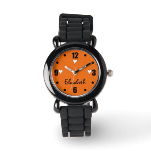 Orange and black with hearts and name watch