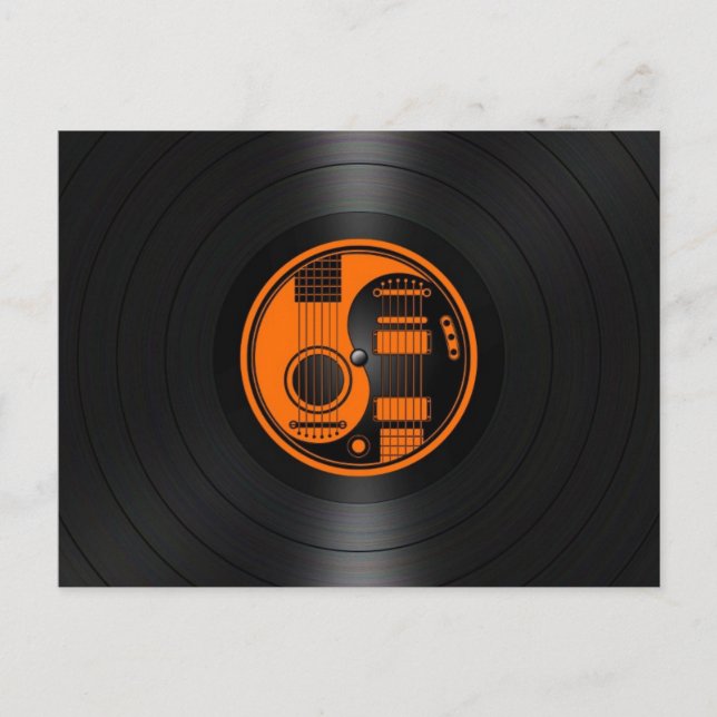 Orange and Black Yin Yang Guitars Vinyl Graphic Postcard (Front)