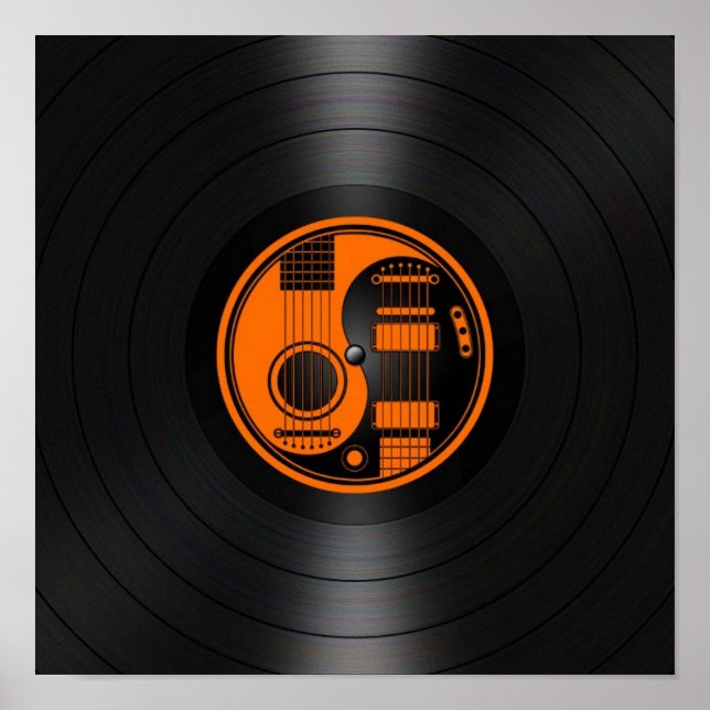 Orange and Black Yin Yang Guitars Vinyl Graphic Poster (Front)