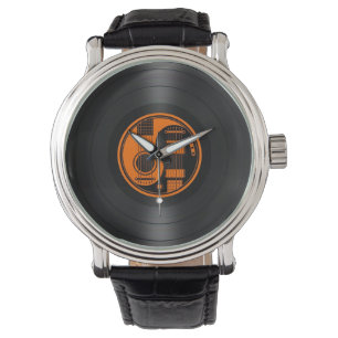 Orange and Black Yin Yang Guitars Vinyl Graphic Watch