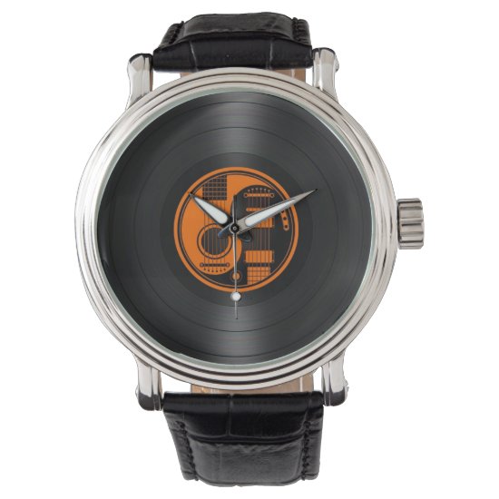 Orange and Black Yin Yang Guitars Vinyl Graphic Watch