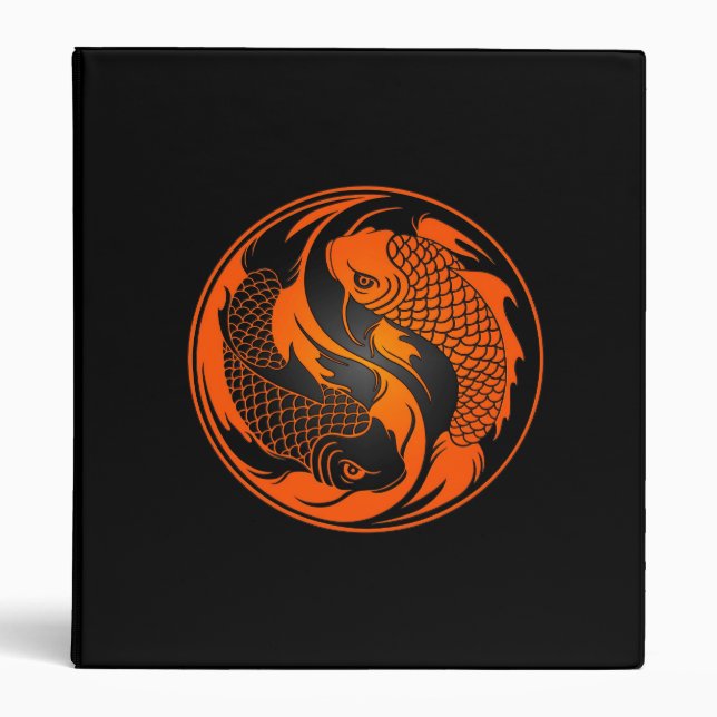 Orange and Black Yin Yang Koi Fish 3 Ring Binder (Front)