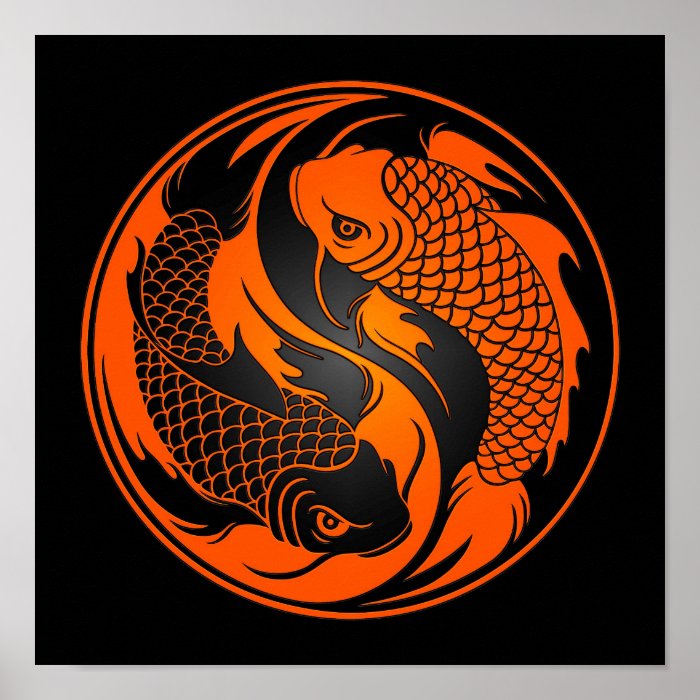 Orange and Black Yin Yang Koi Fish Poster
