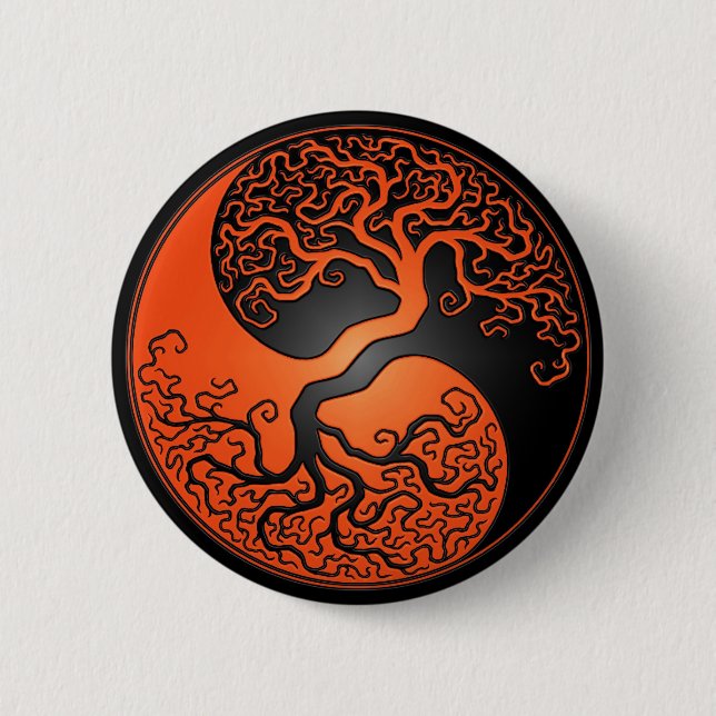 Orange and Black Yin Yang Tree Button (Front)