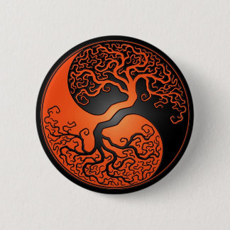 Orange and Black Yin Yang Tree Button