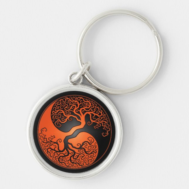 Orange and Black Yin Yang Tree Keychain (Front)
