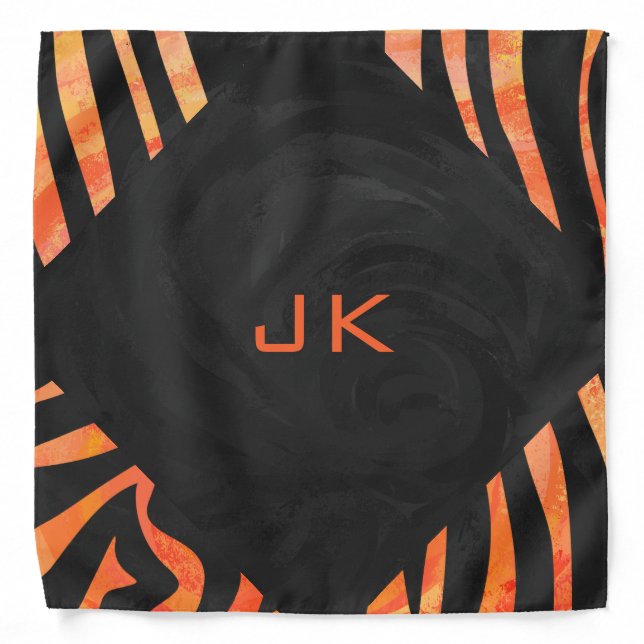 Orange and Black Zebra Monogram Bandana (Front)