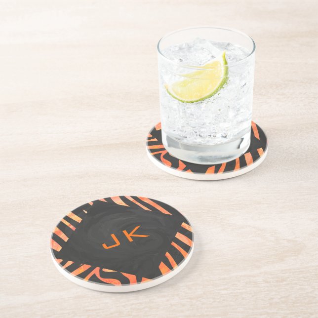 Orange and Black Zebra Monogram Coaster (Side)