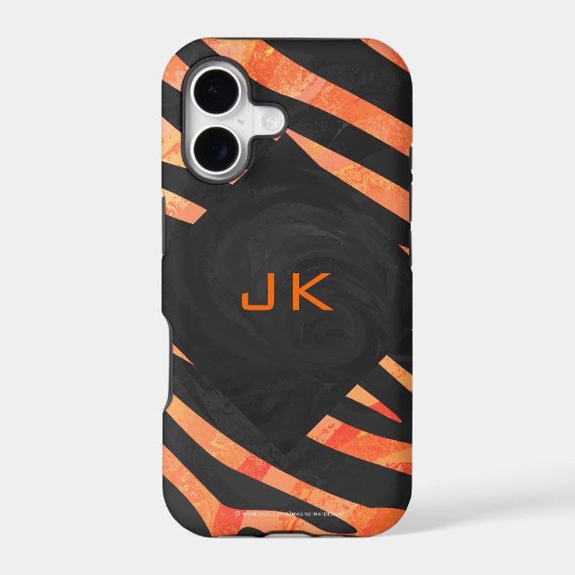 Orange and Black Zebra Monogram Iphone Case (Back)