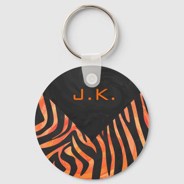 Orange and Black Zebra Monogram Keychain (Front)