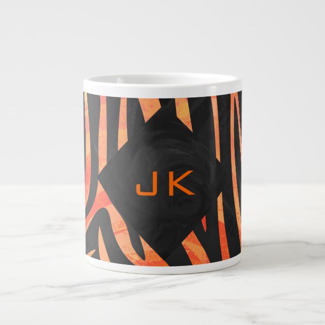 Orange and Black Zebra Monogram Large Coffee Mug (Front)
