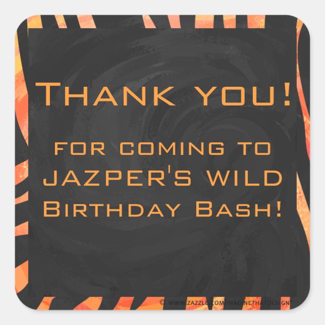 Orange and Black Zebra Monogram Square Sticker (Front)