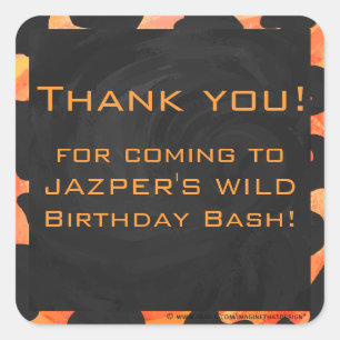 Orange and Black Zebra Monogram Square Sticker