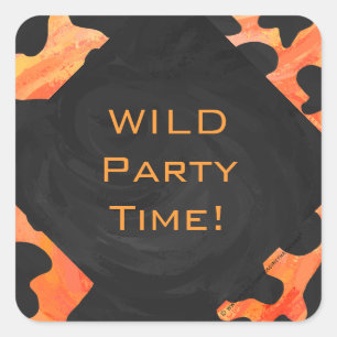 Orange and Black Zebra Monogram Square Sticker