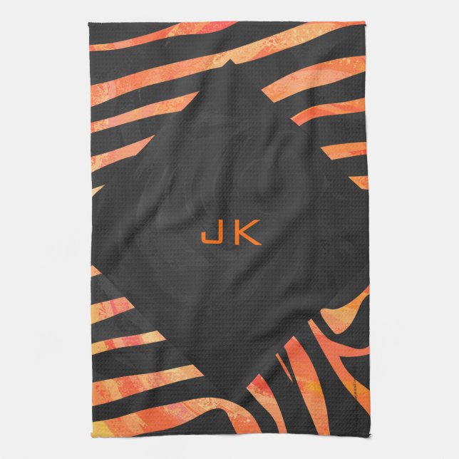 Orange and Black Zebra Monogram Towel (Vertical)