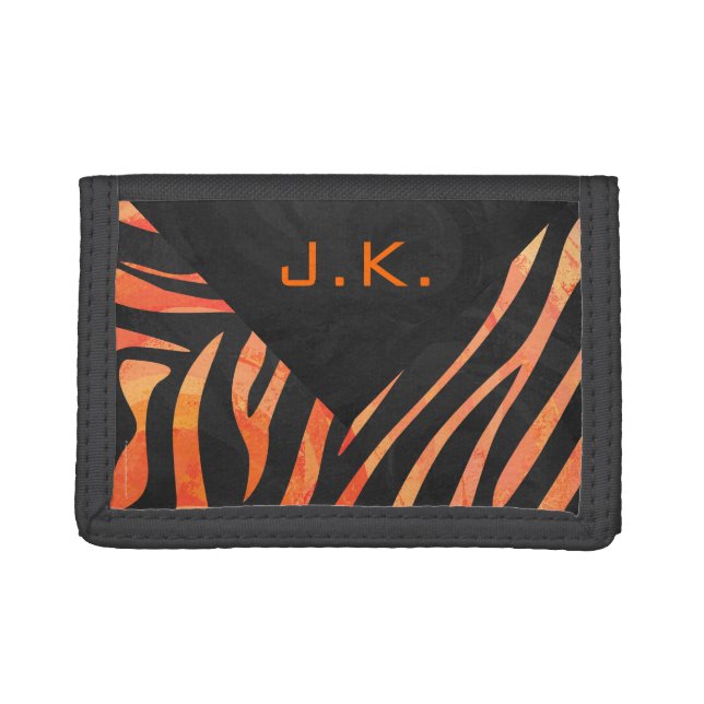 Orange and Black Zebra Monogram Tri-fold Wallet (Front)