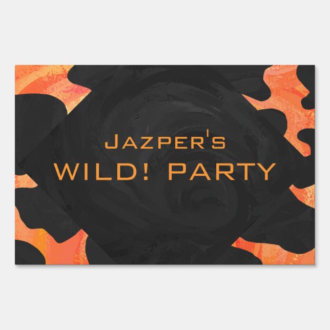 Orange and Black Zebra Monogram Yard Sign (Back)