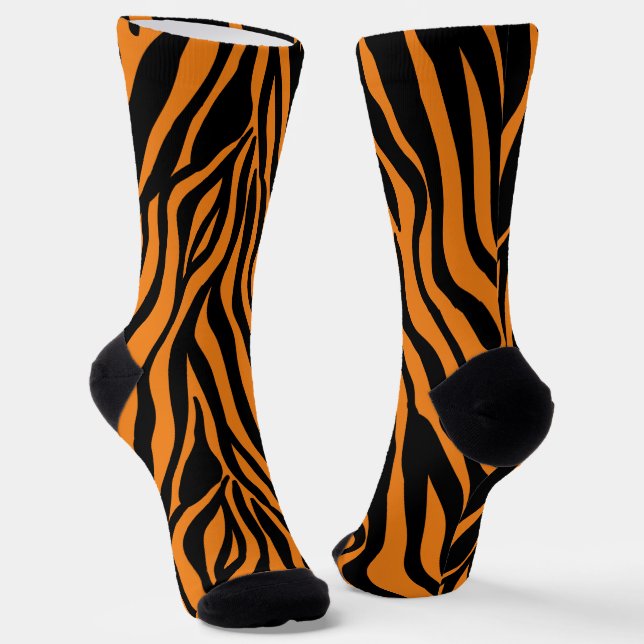 Orange and Black Zebra Stripe Socks (Angled)